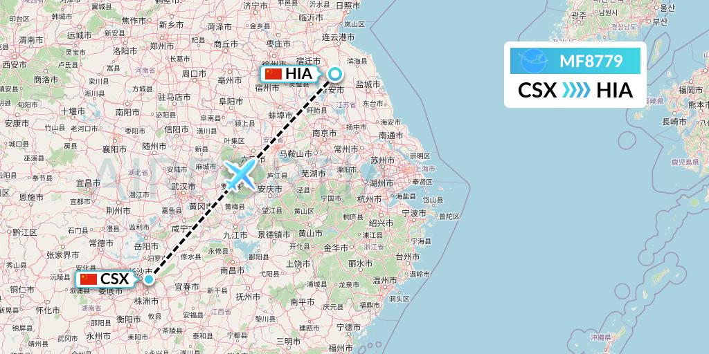 MF8779 Xiamen Airlines Flight Map: Changsha to Huai'an