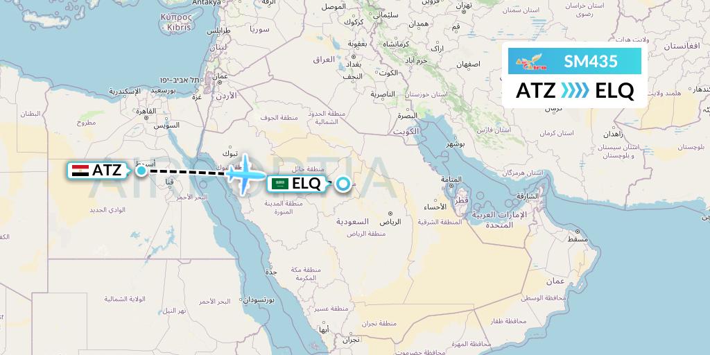 SM435 Air Cairo Flight Map: Assiut to Al-Qassim