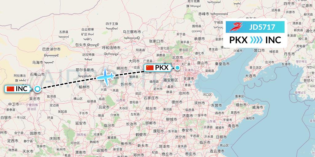 JD5717 Capital Airlines Flight Map: Beijing to Yinchuan