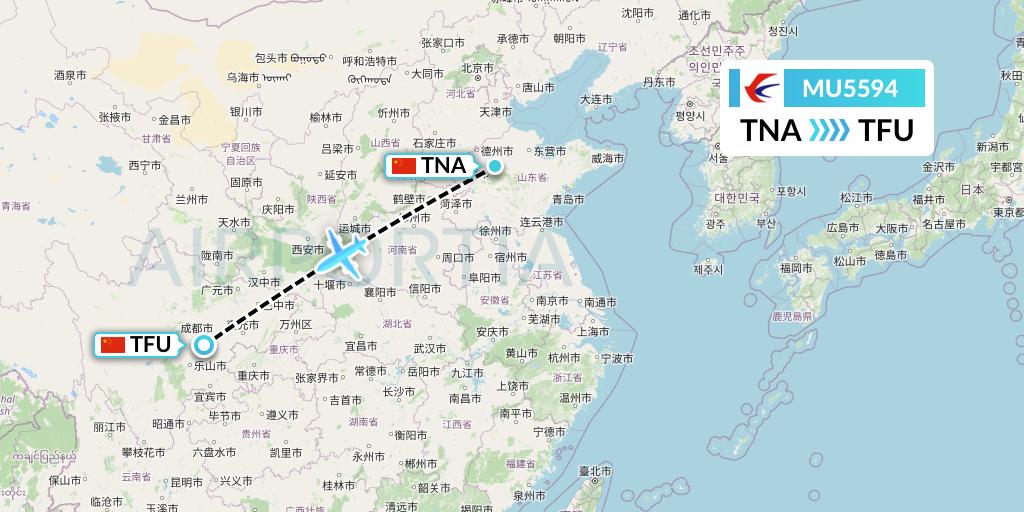 MU5594 China Eastern Airlines Flight Map: Jinan to Chengdu