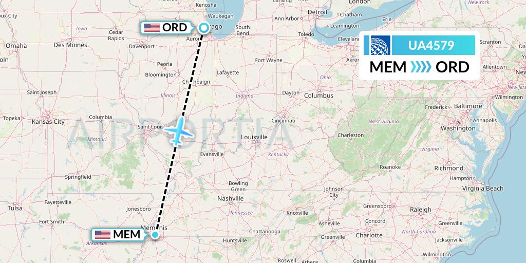 UA4579 United Airlines Flight Map: Memphis to Chicago