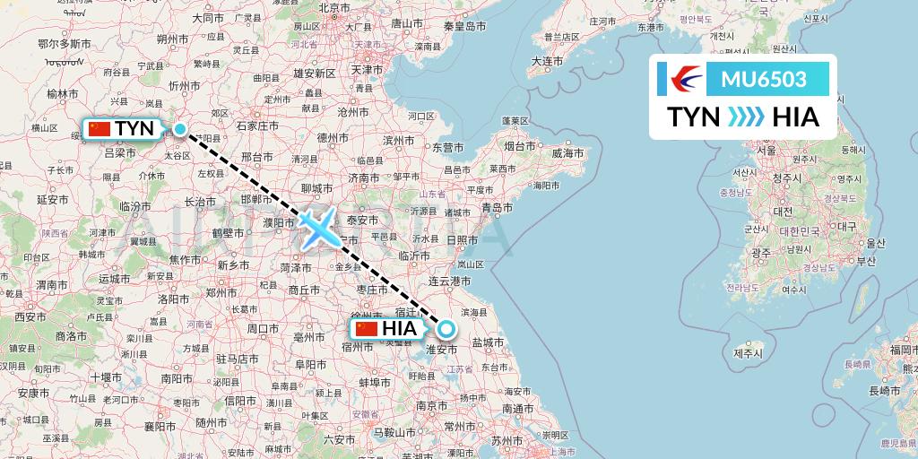 MU6503 China Eastern Airlines Flight Map: Taiyuan to Huai'an