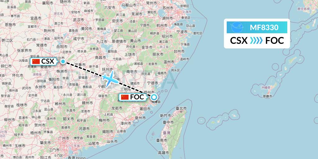 MF8330 Xiamen Airlines Flight Map: Changsha to Fuzhou