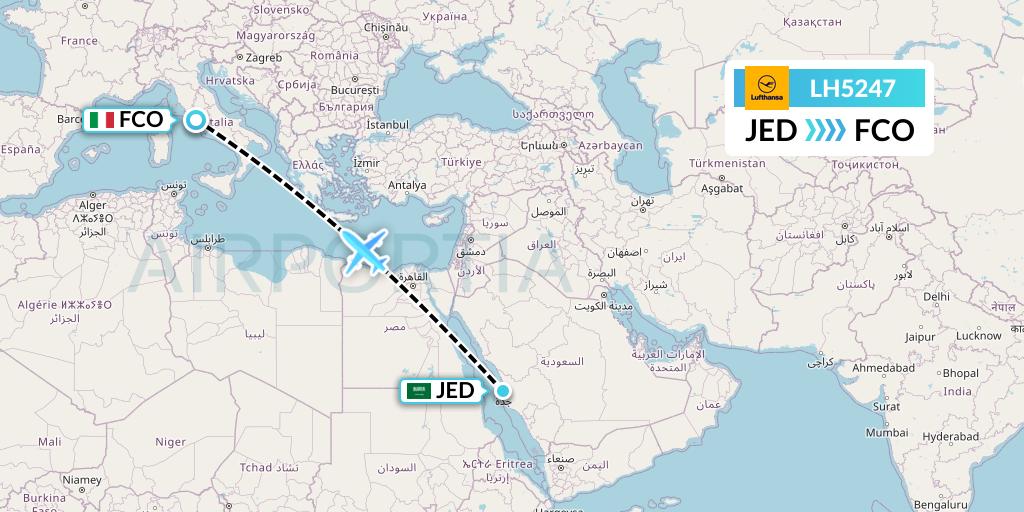 LH5247 Lufthansa Flight Map: Jeddah to Rome