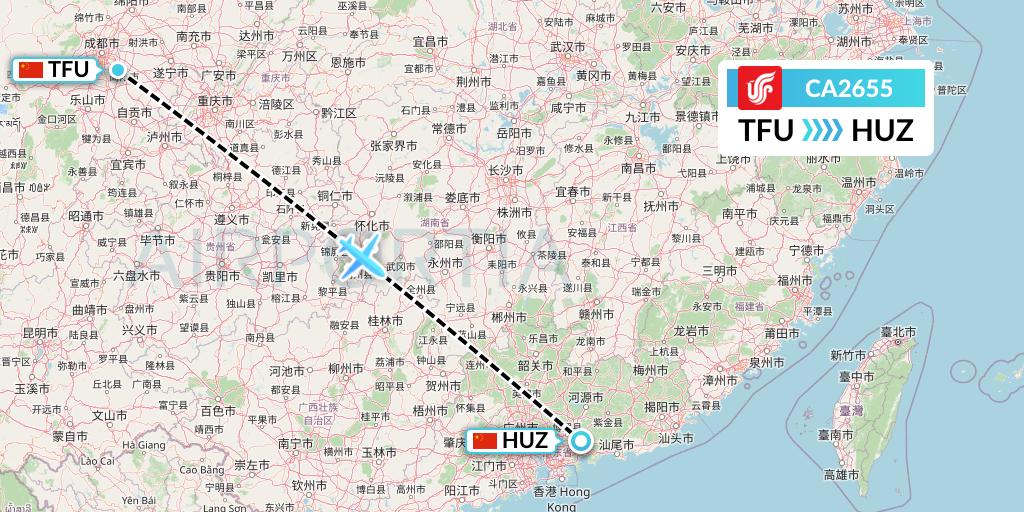 CA2655 Air China Flight Map: Chengdu to Huizhou