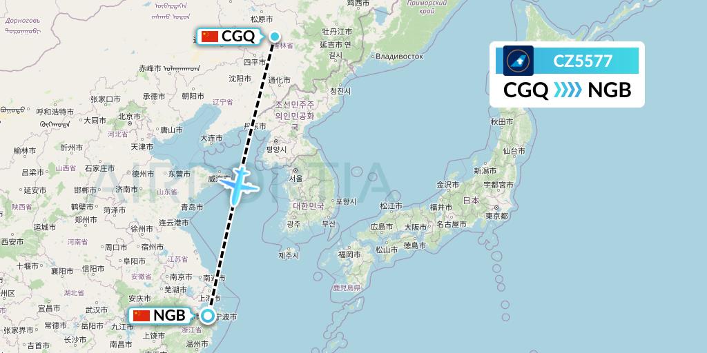 CZ5577 China Southern Airlines Flight Map: Changchun to Ningbo