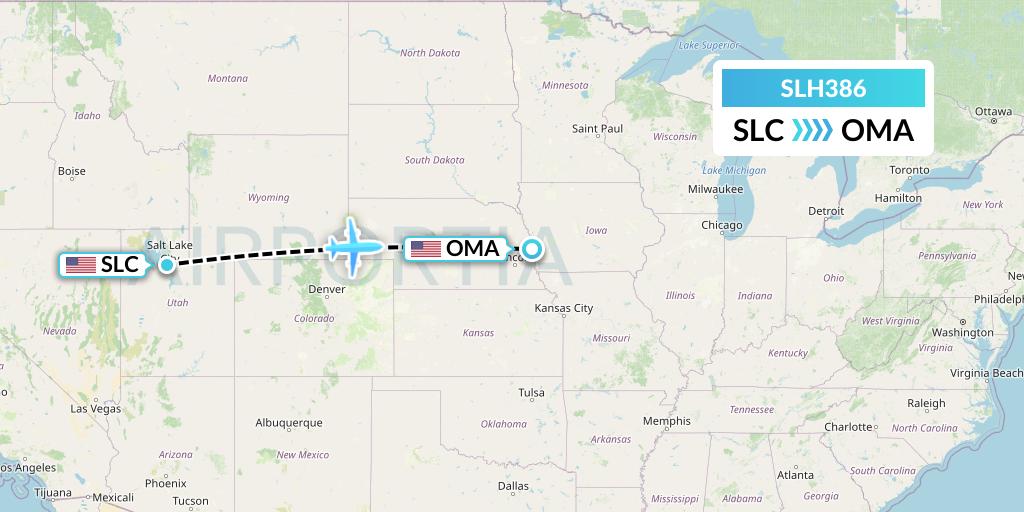 SLH386 Silverhawk Aviation Flight Map: Salt Lake City to Omaha