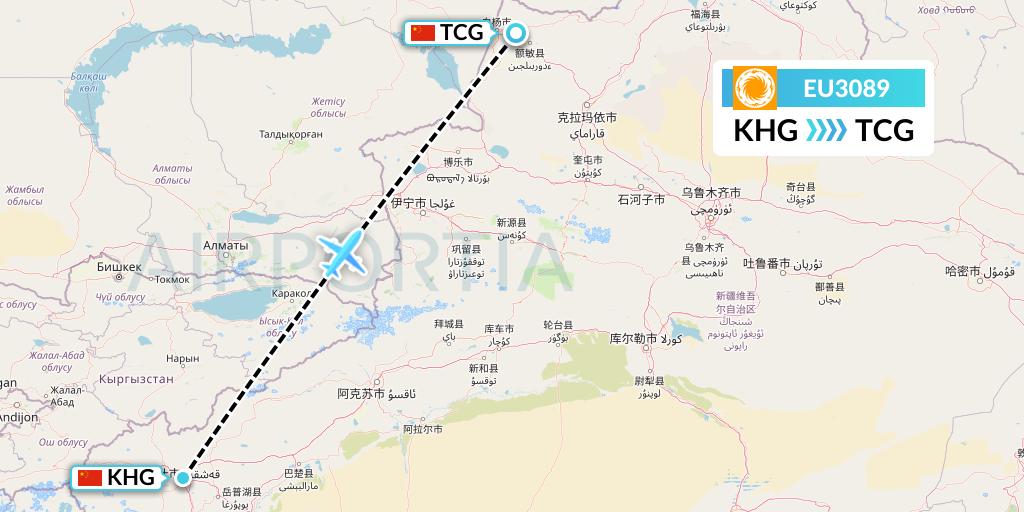 EU3089 Chengdu Airlines Flight Map: Kashgar to Tacheng