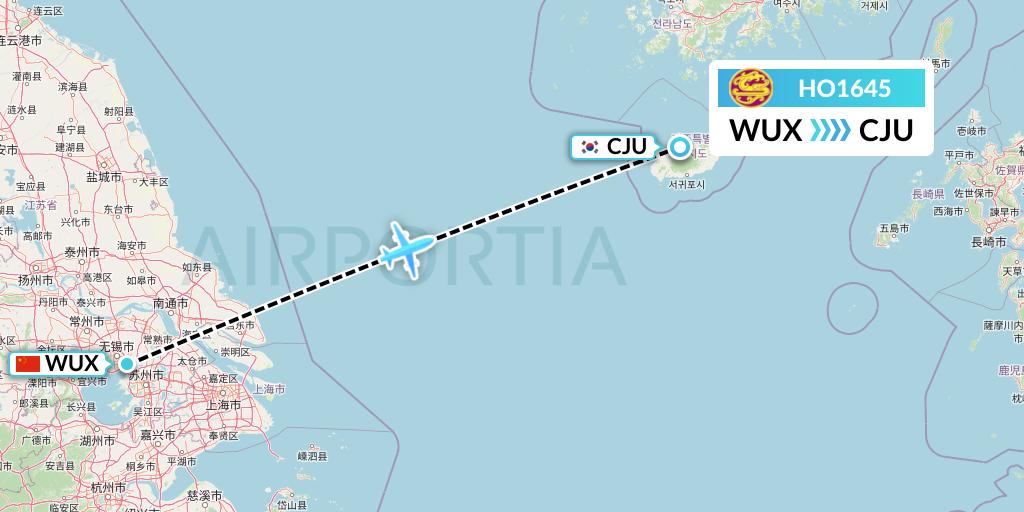 HO1645 Juneyao Airlines Flight Map: Wuxi to Jeju