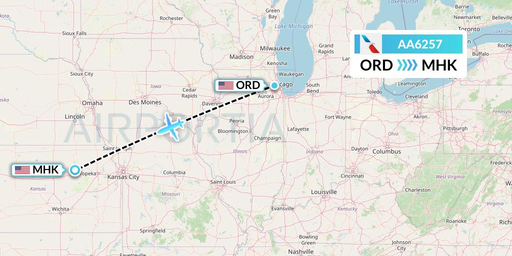 AA6257 American Airlines Flight Map: Chicago to Manhattan