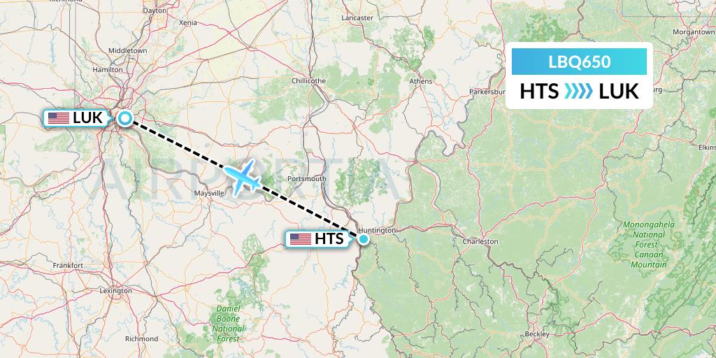 LBQ650 Quest Diagnostics Flight Map: Huntington to Cincinnati