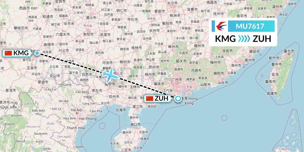MU7617 China Eastern Airlines Flight Map: Kunming to Zhuhai