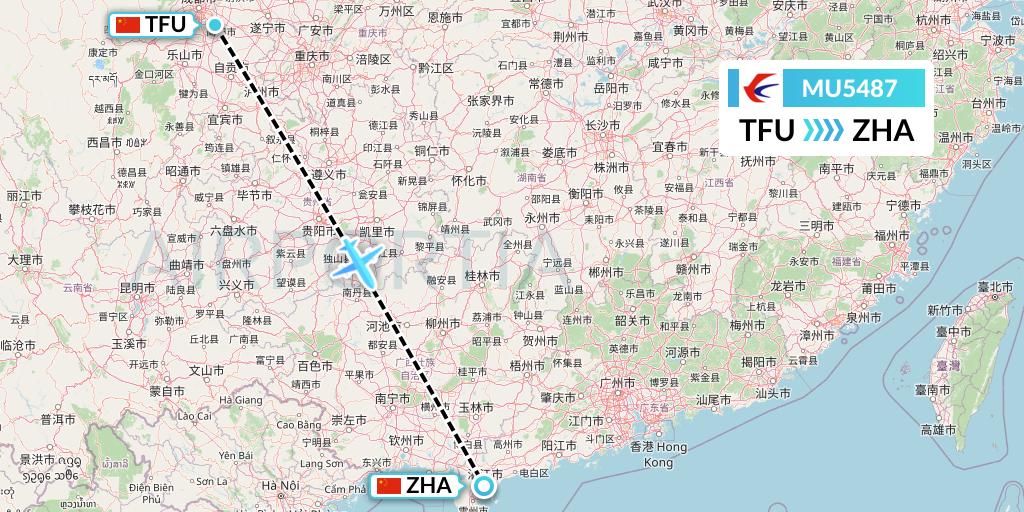 MU5487 China Eastern Airlines Flight Map: Chengdu to Zhanjiang