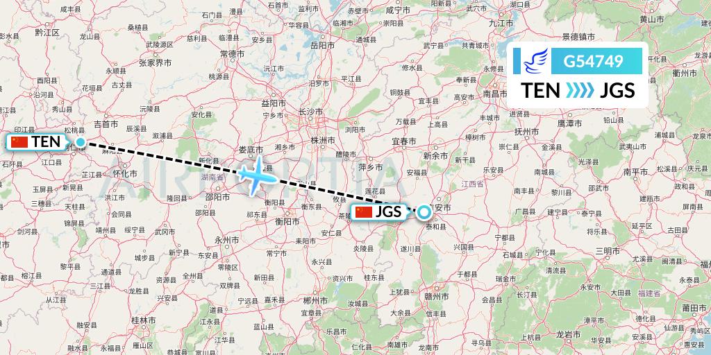 G54749 China Express Airlines Flight Map: Tongren to Ji'an
