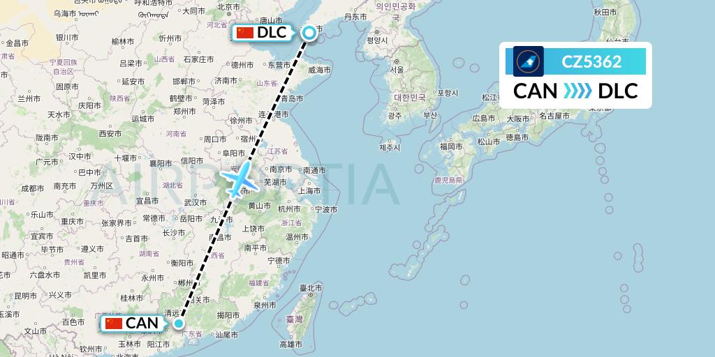 CZ5362 China Southern Airlines Flight Map: Guangzhou to Dalian