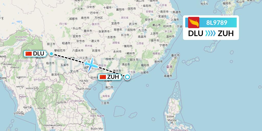 8L9789 Lucky Air Flight Map: Dali to Zhuhai