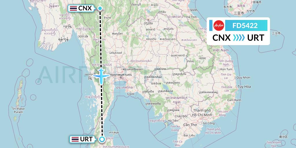 FD5422 Thai AirAsia Flight Map: Chiang Mai to Surat Thani