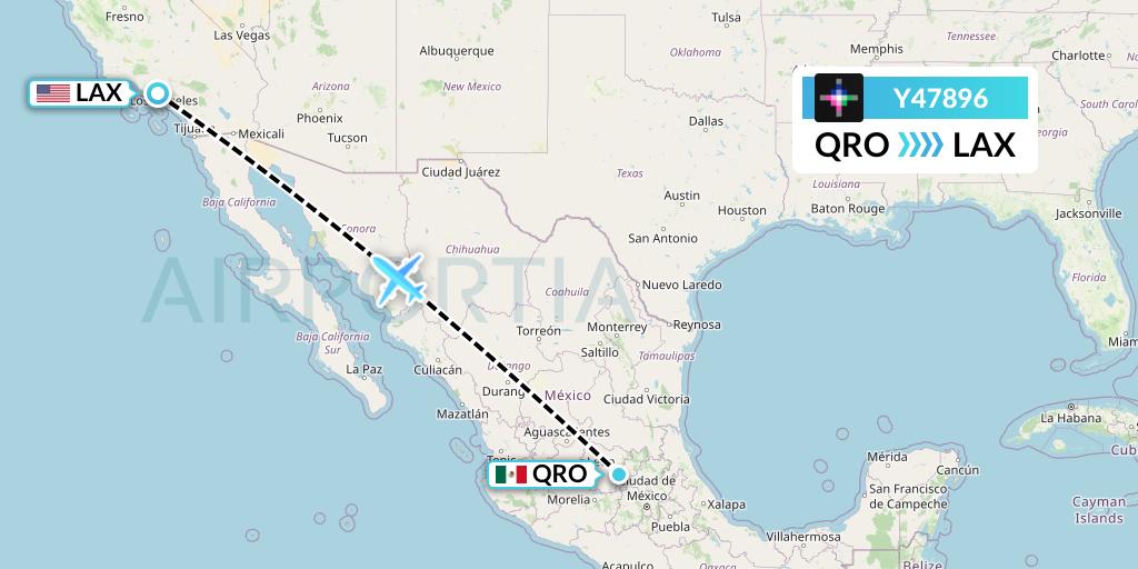 Y47896 Volaris Flight Map: Queretaro to Los Angeles