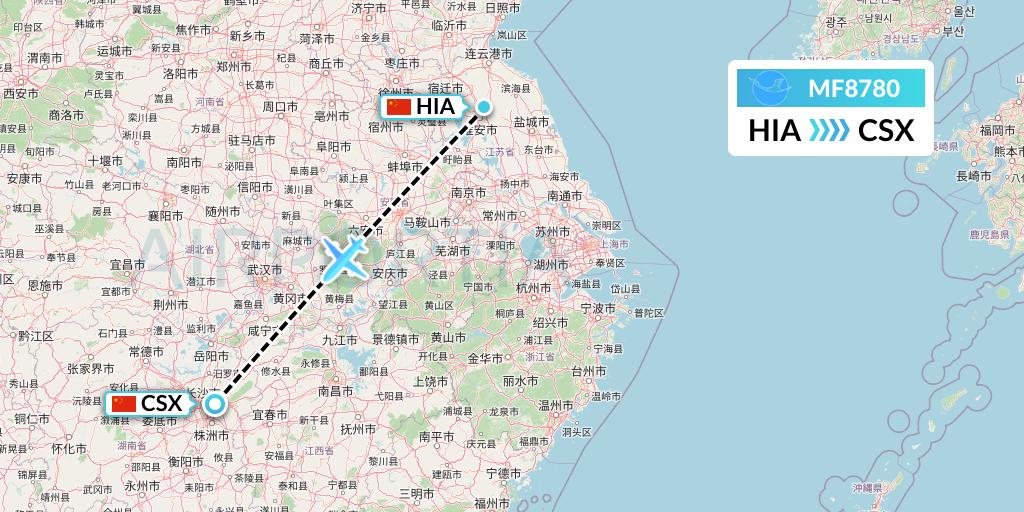 MF8780 Xiamen Airlines Flight Map: Huai'an to Changsha