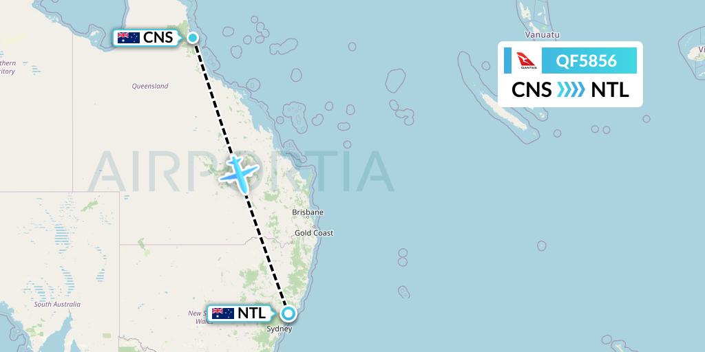 QF5856 Qantas Flight Map: Cairns to Newcastle