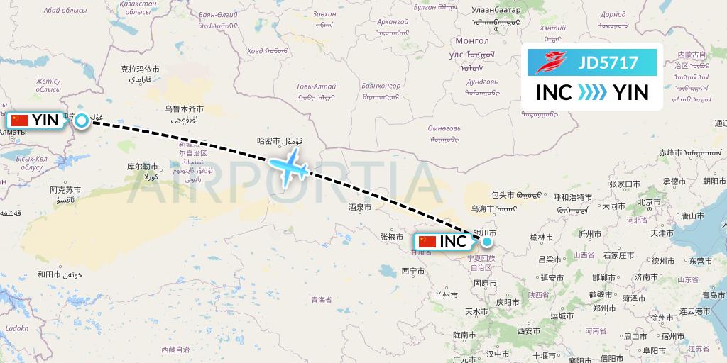 JD5717 Capital Airlines Flight Map: Yinchuan to Yining
