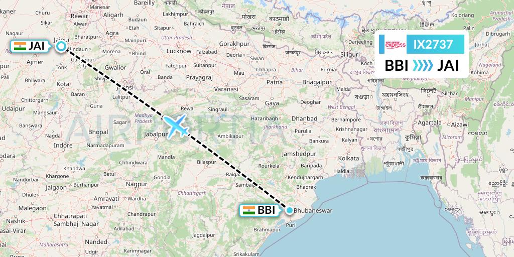 IX2737 Air India Express Flight Map: Bhubaneswar to Jaipur