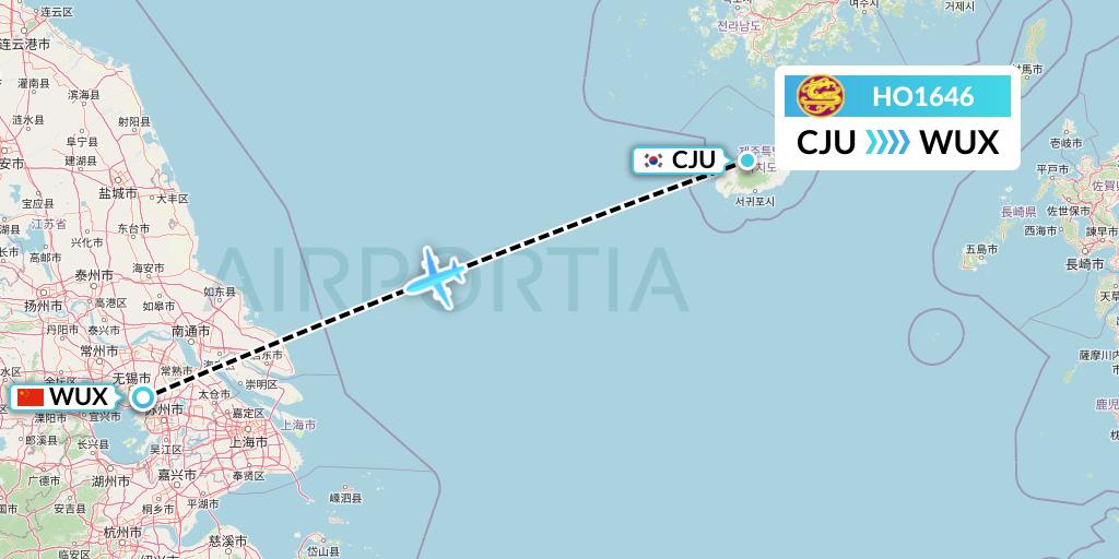 HO1646 Juneyao Airlines Flight Map: Jeju to Wuxi