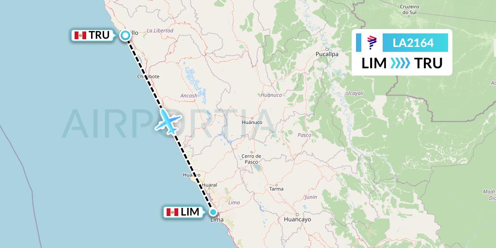 LA2164 LAN Airlines Flight Map: Lima to Trujillo
