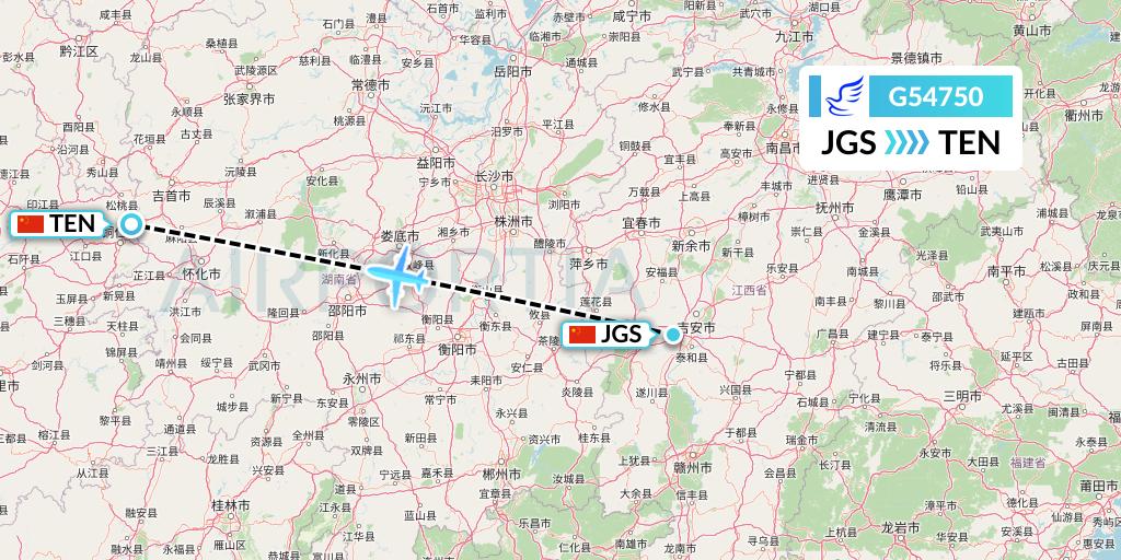 G54750 China Express Airlines Flight Map: Ji'an to Tongren