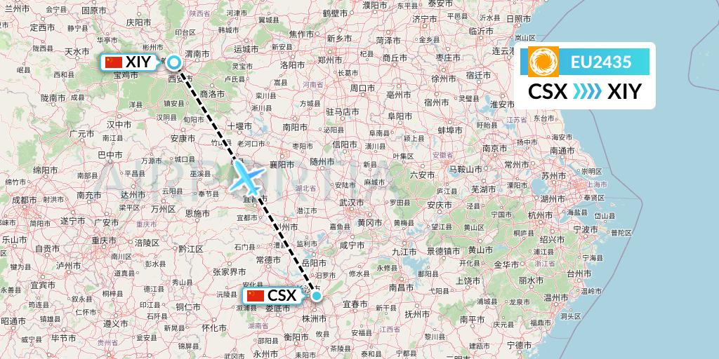 EU2435 Chengdu Airlines Flight Map: Changsha to Xi'an