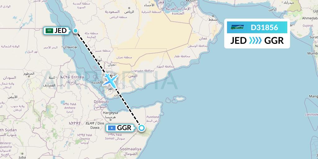 D31856 Daallo Airlines Flight Map: Jeddah to Garoe