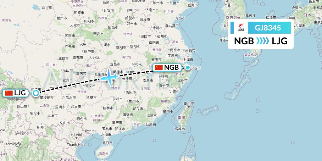 GJ8345 Loong Airlines Flight Map: Ningbo to Lijiang