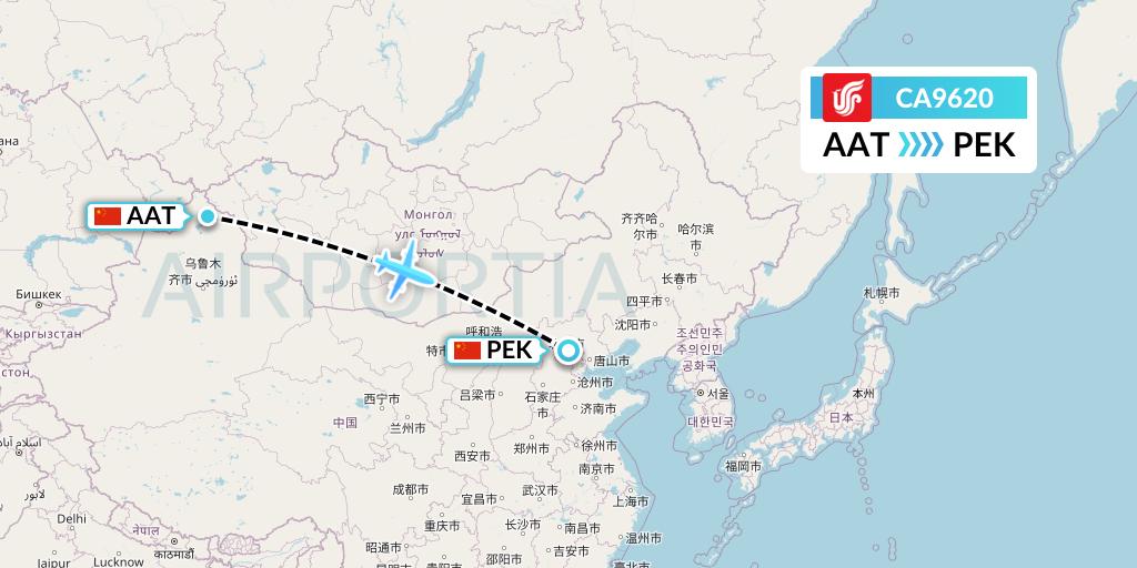 CA9620 Air China Flight Map: Altay to Beijing