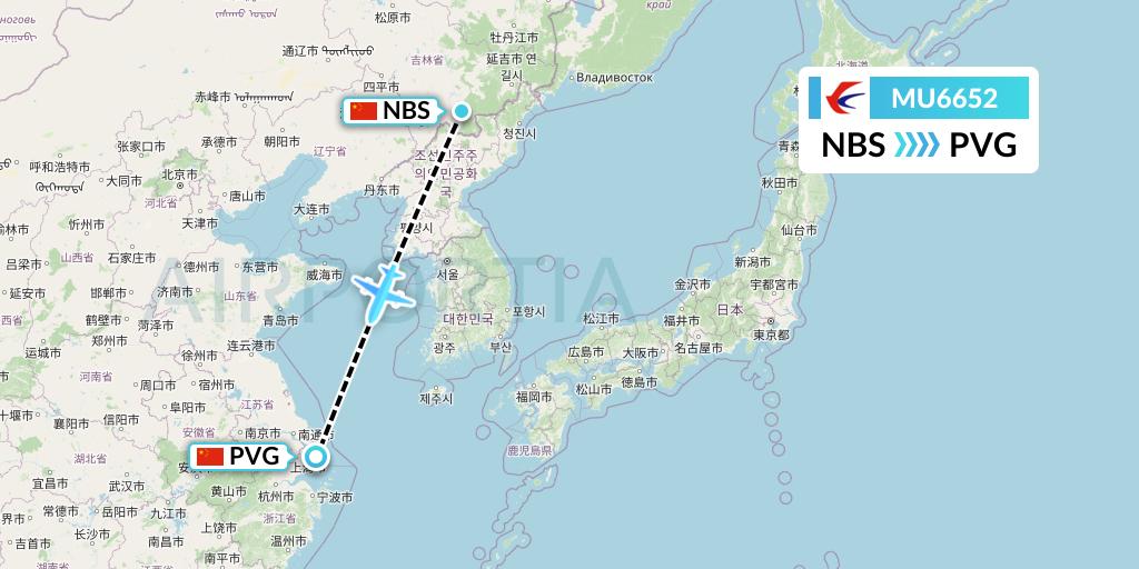 MU6652 China Eastern Airlines Flight Map: Baishan to Shanghai