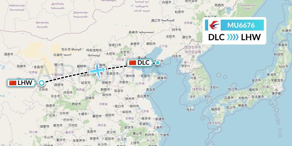 MU6676 China Eastern Airlines Flight Map: Dalian to Lanzhou