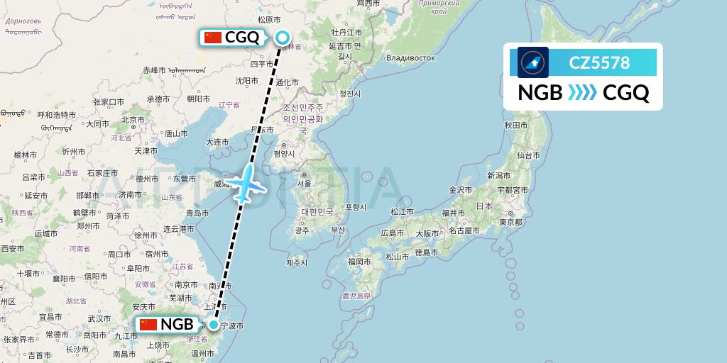 CZ5578 China Southern Airlines Flight Map: Ningbo to Changchun