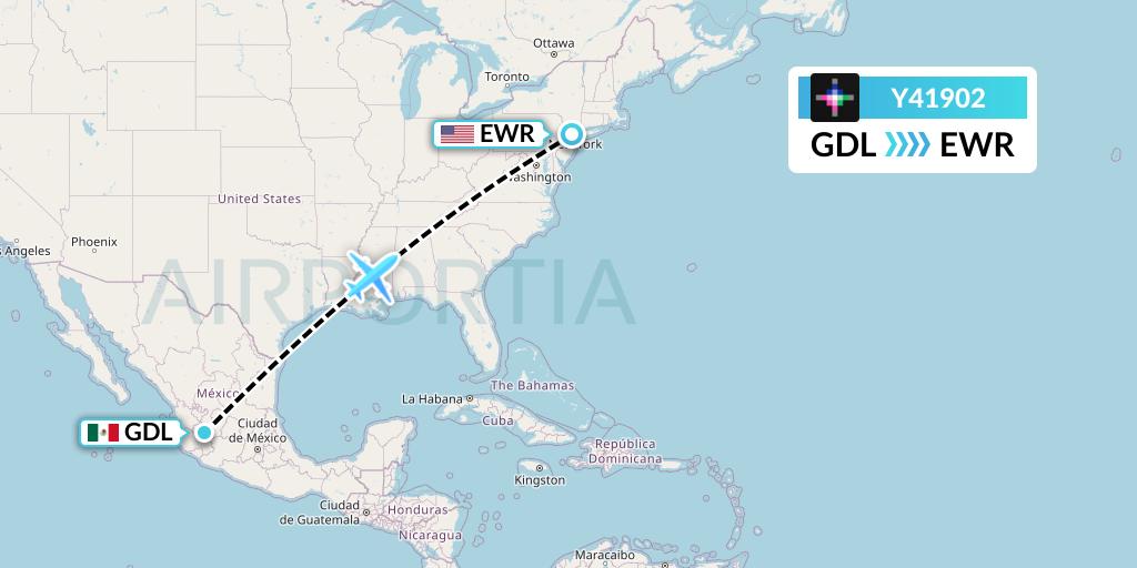 Y41902 Volaris Flight Map: Guadalajara to New York