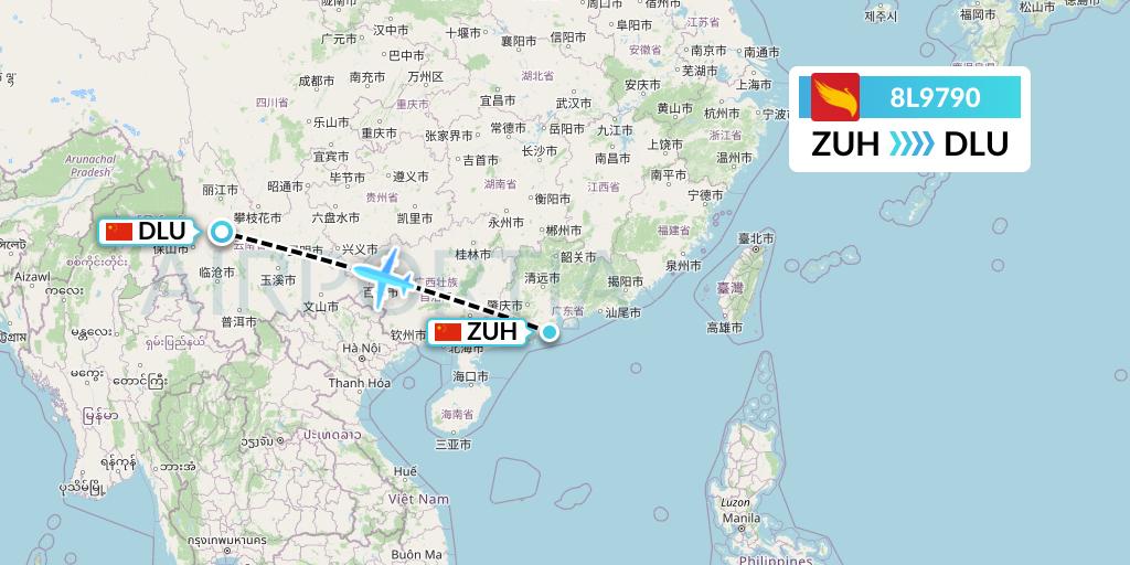 8L9790 Lucky Air Flight Map: Zhuhai to Dali