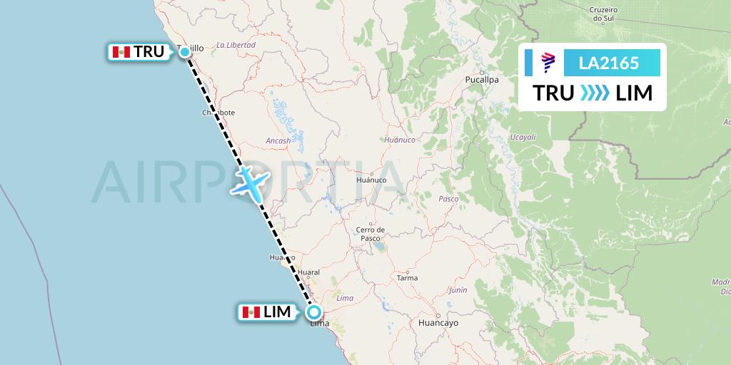 LA2165 LAN Airlines Flight Map: Trujillo to Lima