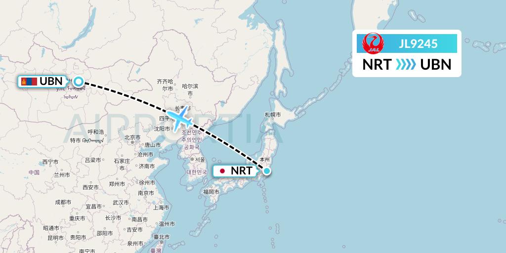 JL9245 Japan Airlines Flight Map: Tokyo to Ulan Bator