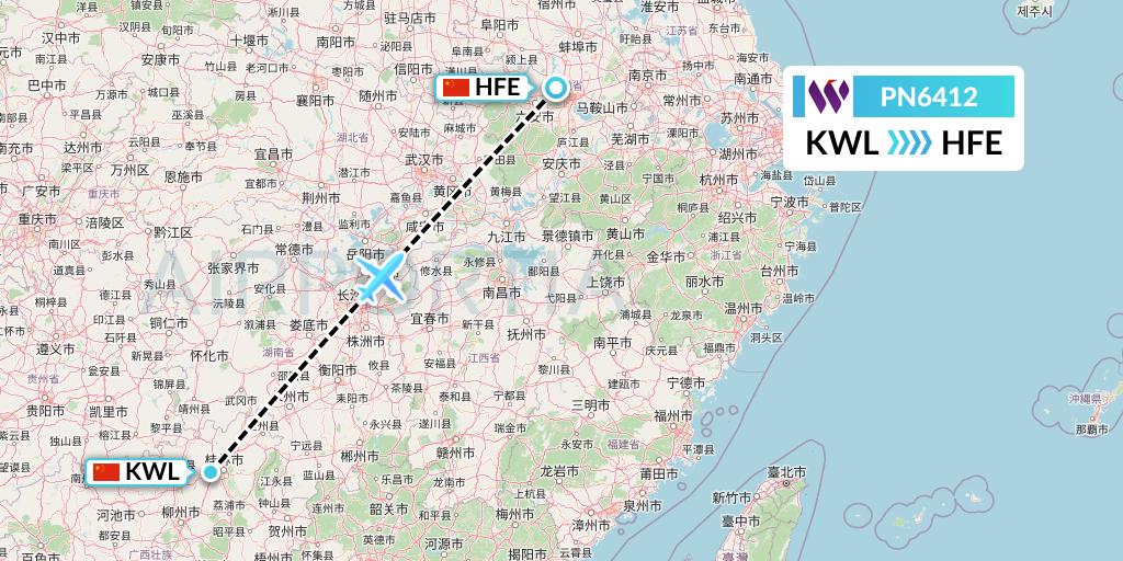 PN6412 China West Air Flight Map: Guilin to Hefei