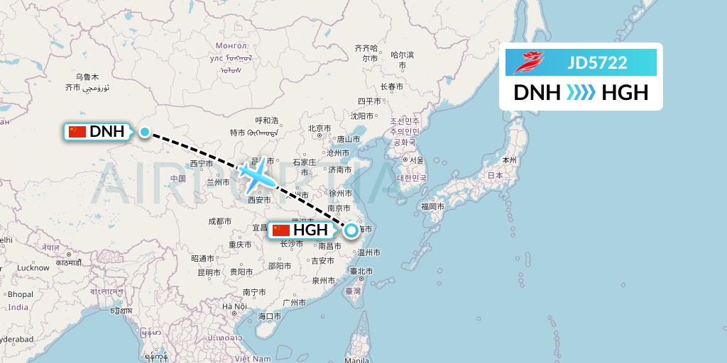 JD5722 Capital Airlines Flight Map: Dunhuang to Hangzhou