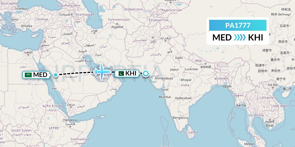 PA1777 AirBlue Flight Map: Medina to Karachi