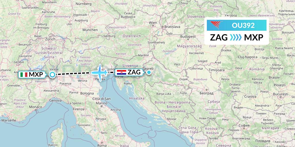 OU392 Croatia Airlines Flight Map: Zagreb to Milan