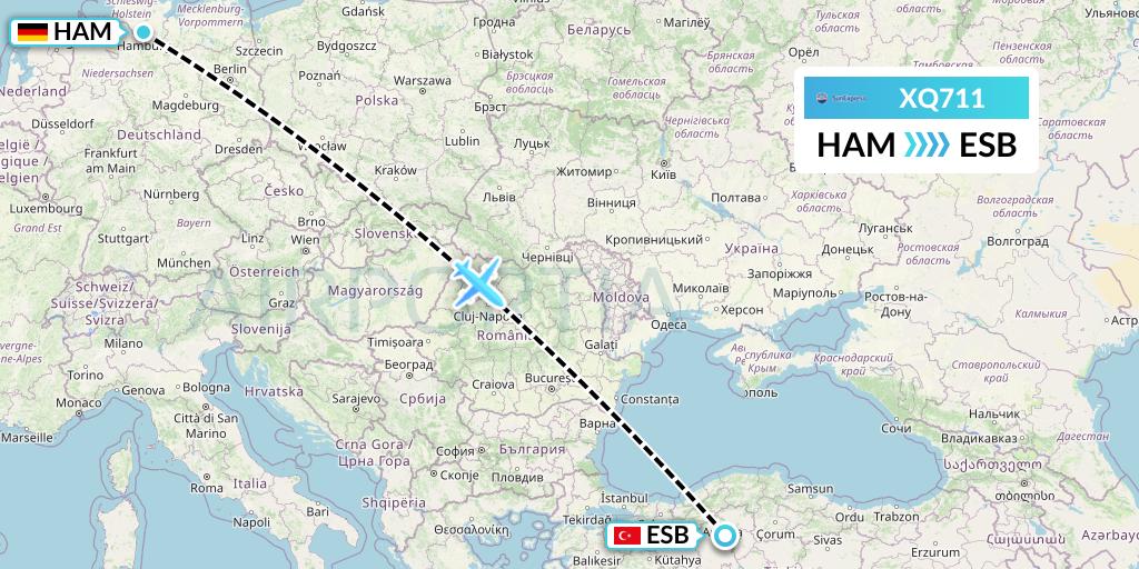 XQ711 SunExpress Flight Map: Hamburg to Ankara