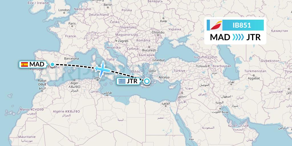 IB851 Iberia Flight Map: Madrid to Santorini