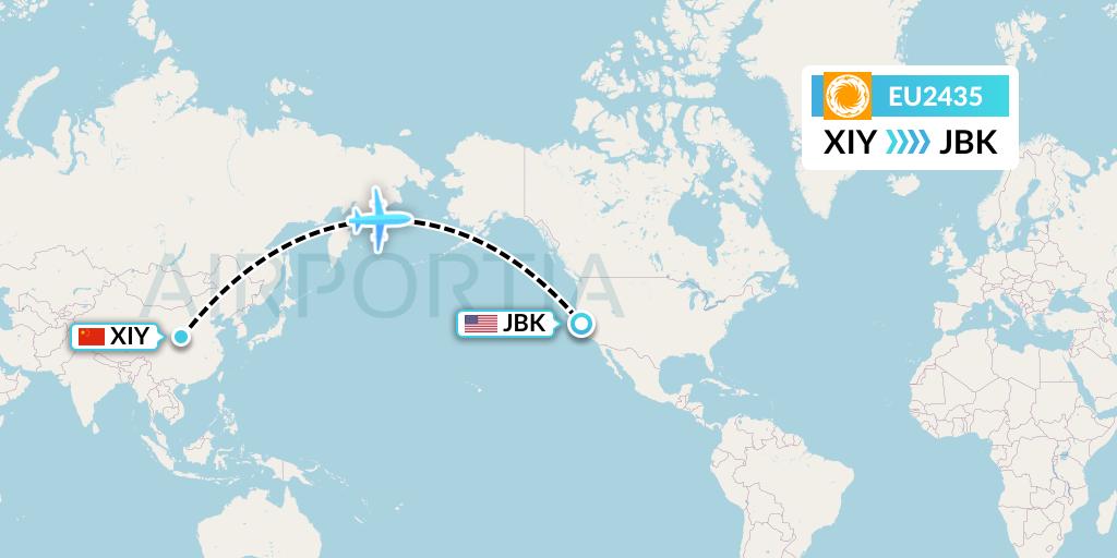EU2435 Chengdu Airlines Flight Map: Xi'an to Berkeley