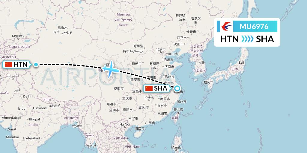 MU6976 China Eastern Airlines Flight Map: Hotan to Shanghai