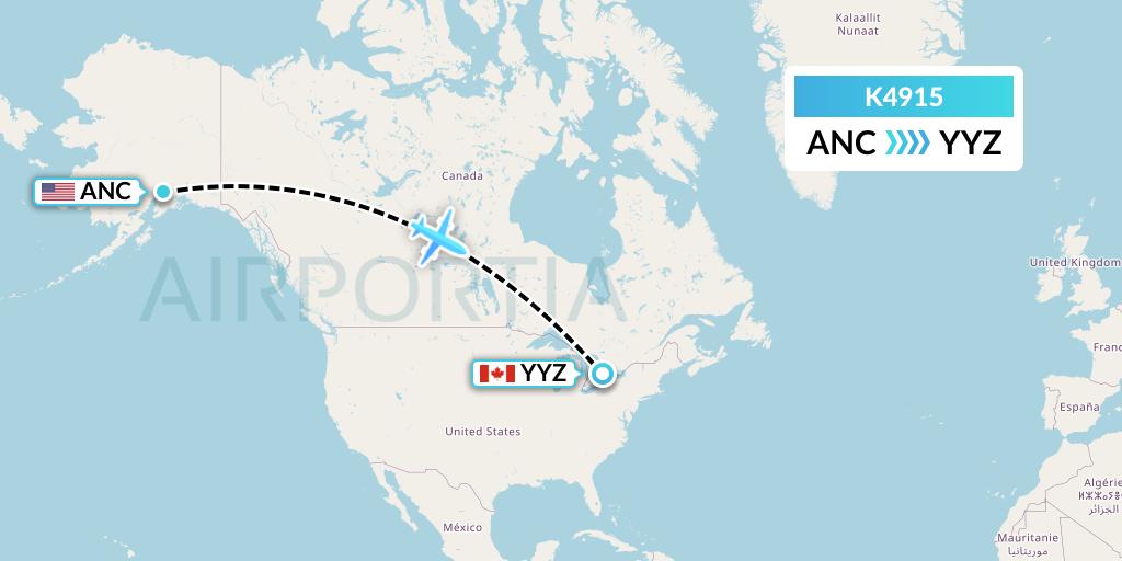 K4915 Kalitta Air Flight Map: Anchorage to Toronto