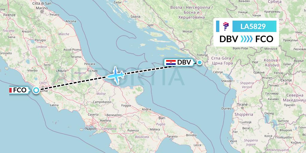 LA5829 LAN Airlines Flight Map: Dubrovnik to Rome
